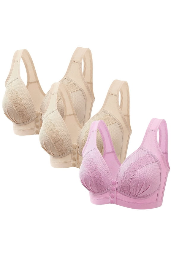 3 Pack Women's Everyday Lace Snap Bras - Women's Full-Freedom Front Button Easy Close Everyday Bra with Padded Cups