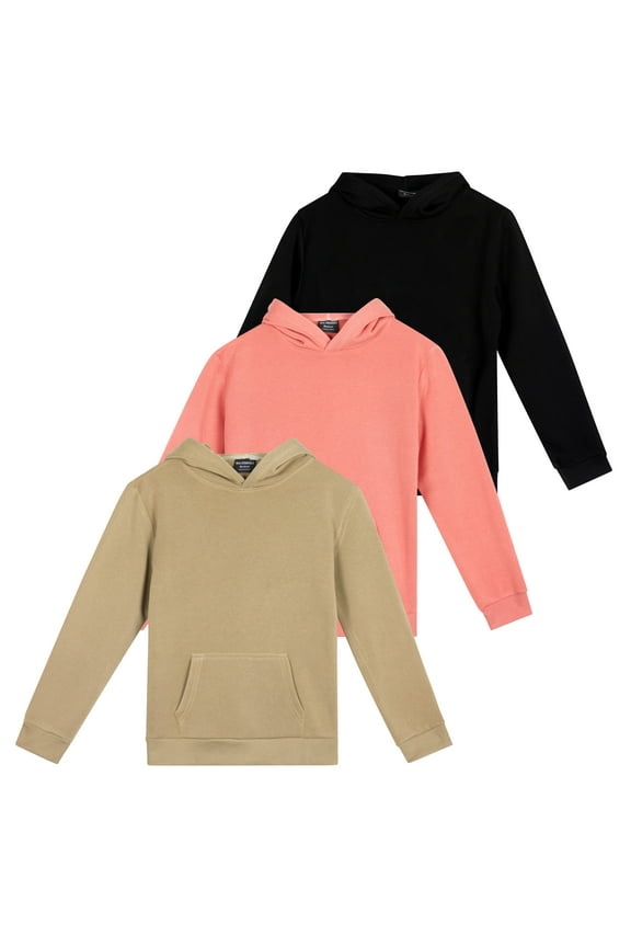 3 Pack: Women's Fleece Long-Sleeve Pullover Hoodie Active Sweatshirt Kangaroo Pocket - (Available In Plus)