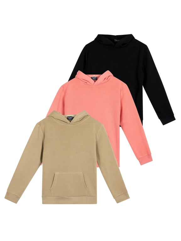 3 Pack: Women's Fleece Long-Sleeve Pullover Hoodie Active Sweatshirt Kangaroo Pocket - (Available In Plus)