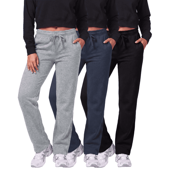 3 Pack Women's Fleece Sweatpants Open Bottom Lounge Sweats Workout Pockets