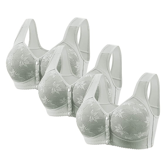 3 Pack Women's Front Closure Bra Plus Size No Underwire Full Coverage Daisy Bras Plaid Comfortable Support Push Up Bras (3XL, Gray-1)