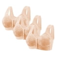 thumbnail image 1 of 3 Pack Women's Front Closure Bra Plus Size No Underwire Full Coverage Daisy Bras Plaid Comfortable Support Push Up Bras (L, Beige-1), 1 of 6