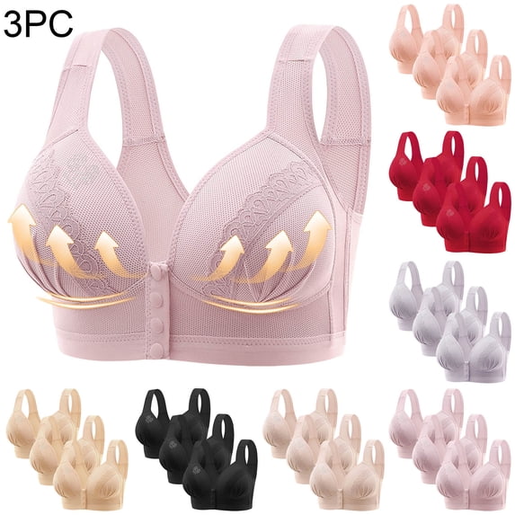 3 Pack Women's Front Closure Comfort Bra, Bras, Wireless Seamless Breathable Lifting Push Up Bra No Underwire, Women's Bras | TruBelle,Beige 3XL