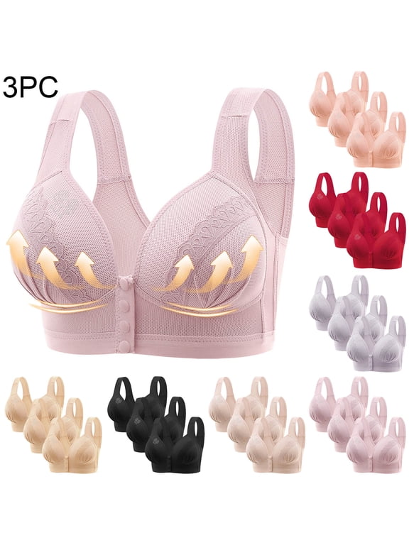3 Pack Women's Front Closure Comfort Bra, Bras, Wireless Seamless Breathable Lifting Push Up Bra No Underwire, Women's Bras | TruBelle,Beige M