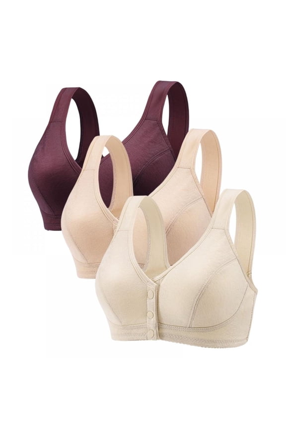 3 Pack Women's Front Open Button Nursing Bra Wire-Free Solid Maternity Bra Gathered Breastfeeding Bralette Sleeping Nursing Bra