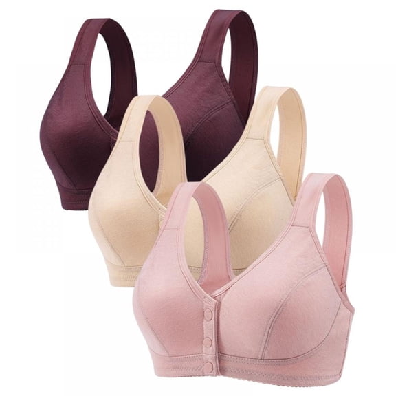 3 Pack Women's Front Open Button Nursing Bra Wire-Free Solid Maternity Bra Gathered Breastfeeding Bralette Sleeping Nursing Bra