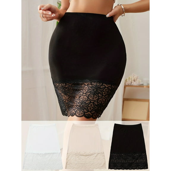 3 Pack Women's Half Slip with Floral Lace, Above the Knee Length Underskirt for Under Dresses - Extender
