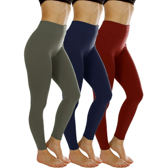 3 Pack Women's High Waist Fleece Lined Thermal Leggings with Flattering Front Seam Winter Legging
