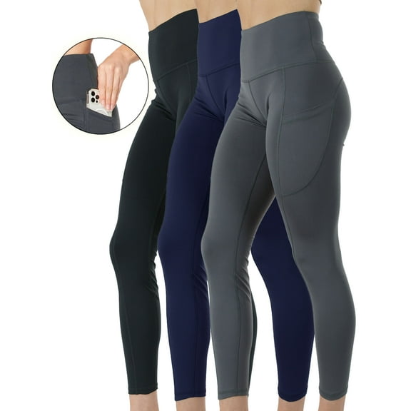 3-Pack Women's High Waist Yoga Leggings with Two Side Pockets Sports Legging Pants