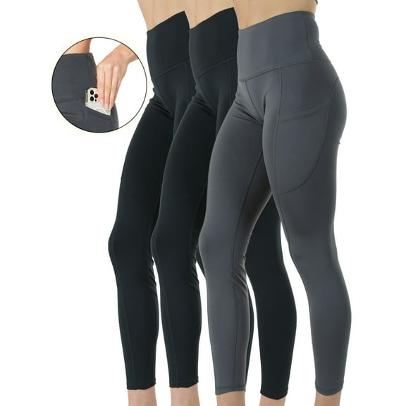 3-Pack Women's High Waist Yoga Leggings with Two Side Pockets Sports Legging Pants