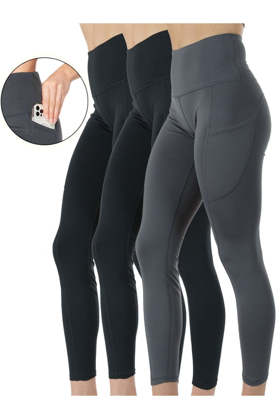 3-Pack Women's High Waist Yoga Leggings with Two Side Pockets Sports Legging Pants