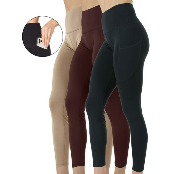 3-Pack Women's High Waist Yoga Leggings with Two Side Pockets Sports Legging Pants