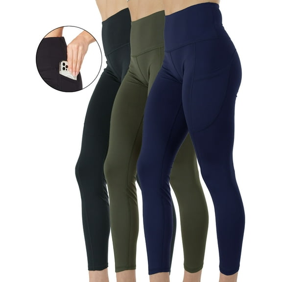 3-Pack Women's High Waist Yoga Leggings with Two Side Pockets Sports Legging Pants