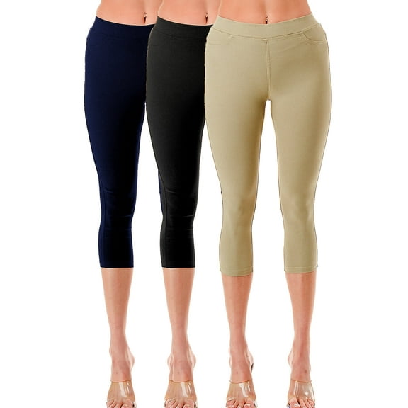 3 Pack Women's High Waisted Capri Jegging Stretch Jean Style Capris Size S -3XL Inseam 19"