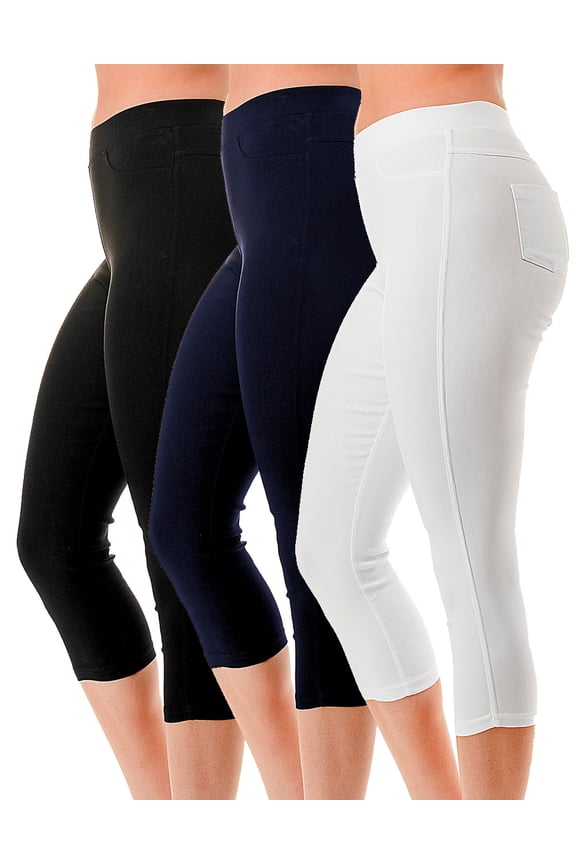 3 Pack Women's High Waisted Capri Jegging Stretch Jean Style Capris Size S -3XL Inseam 19"