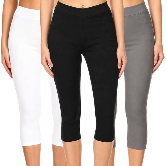 3 Pack Women's High Waisted Capri Jegging Stretch Jean Style Capris Size S -3XL Inseam 19"