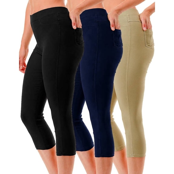 Jvini 3 Pack Women's High Waisted Capri Jegging Stretch Jean Style Cropped Pants S-3XL Plus Size Available