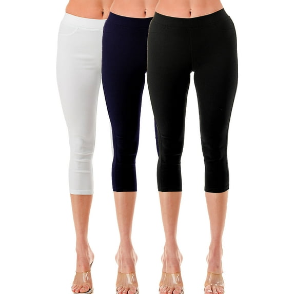 3 Pack Women's High Waisted Capri Jegging Stretch Jean Style Capris Size S -3XL Inseam 19"