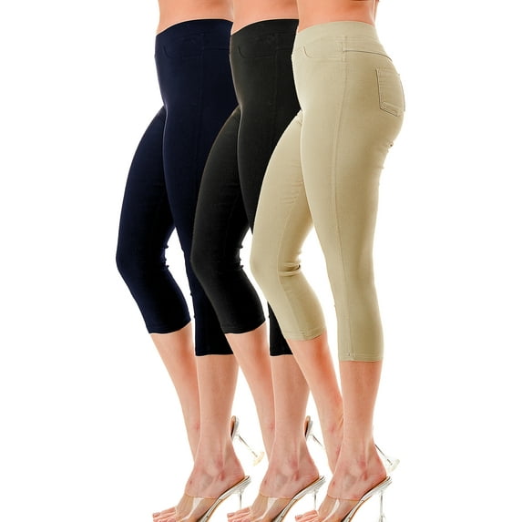 3 Pack Women's High Waisted Capri Jegging Stretch Jean Style Capris Size S -3XL Inseam 20"