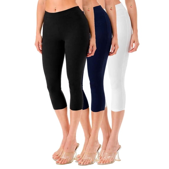3 Pack Women's High Waisted Capri Jegging Stretch Jean Style Capris Size S -3XL Inseam 19"