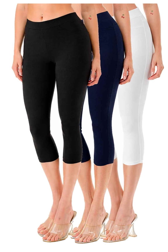 3 Pack Women's High Waisted Capri Jegging Stretch Jean Style Capris Size S -3XL Inseam 19"