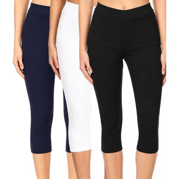 3 Pack Women's High Waisted Capri Jegging Stretch Jean Style Capris Size S -3XL Inseam 19"
