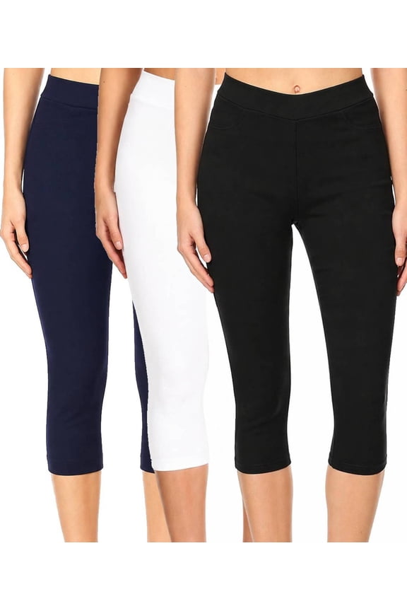 3 Pack Women's High Waisted Capri Jegging Stretch Jean Style Capris Size S -3XL Inseam 19"