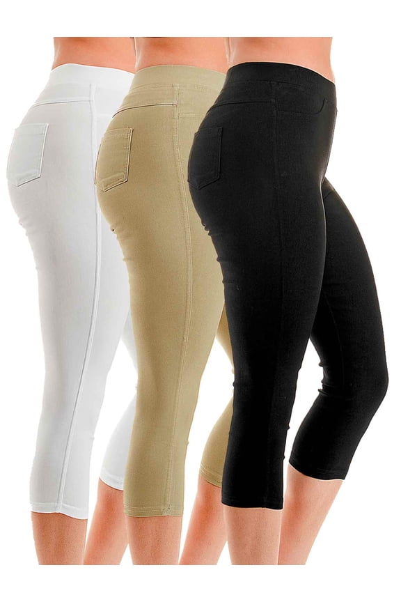3 Pack Women's High Waisted Capri Jegging Stretch Jean Style Capris Size S -3XL Inseam 20"