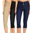 thumbnail image 1 of 3 Pack Women's High Waisted Capri Jegging Stretch Knit Denim Capris Size S -3XL Inseam 19", 1 of 7