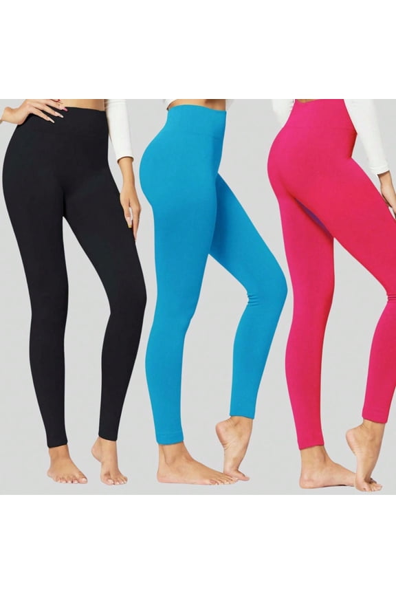 3-Pack Women's High-Waisted Fleece-Lined Leggings – Seamless Thermal Tights for Winter, Cozy Slim Fit Lounge & Workout Pants - Set 2