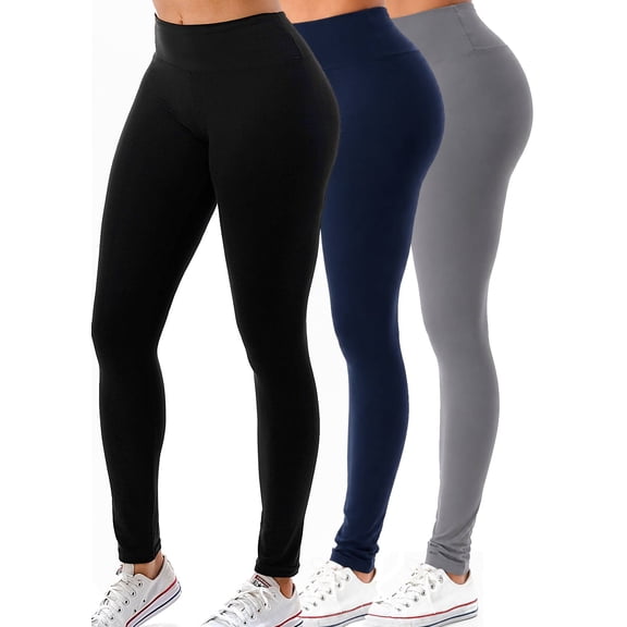 3 Pack Women's High Waisted Leggings Ultra Soft Wide Waistband Pants S-3XL Plus Size Available