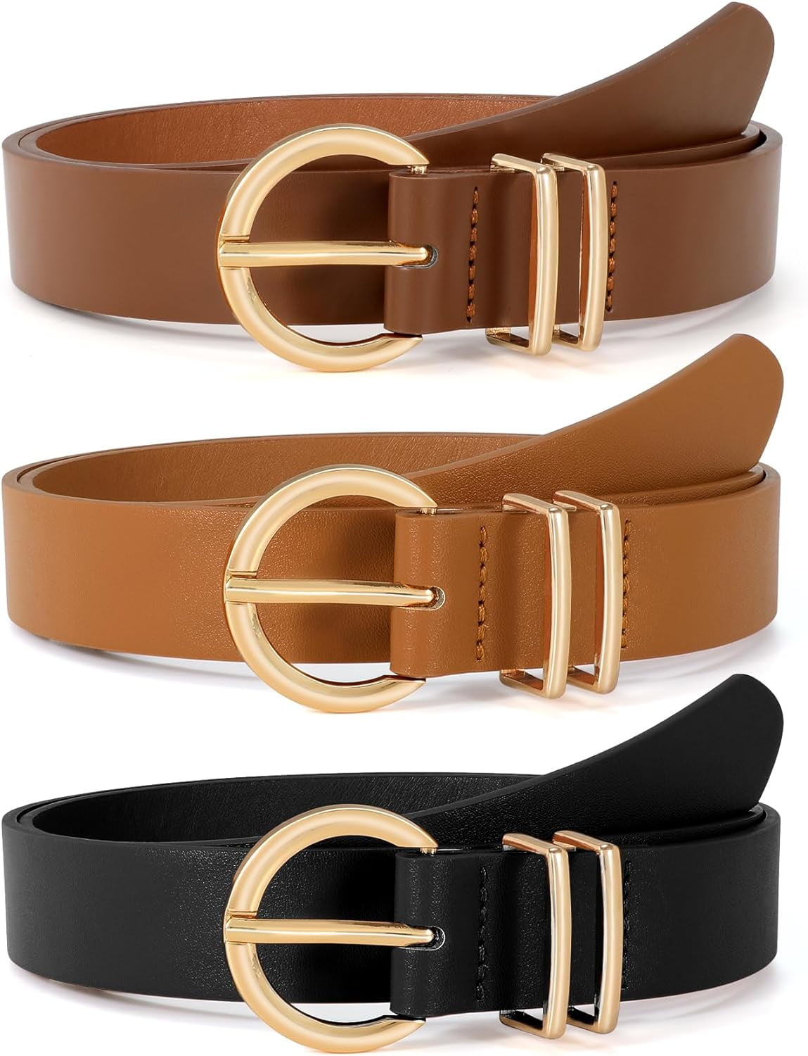 DTTRTHD 3 Pack Women's Leather Belts for Jeans Dresses Ladies Waist Belt with Fashion Gold Buckle, Size: One size, Black DTTRTHD 3 Pack Women's Leather Belts for Jeans Dresses Ladies Waist Belt with Fashion Gold Buckle, Size: One size, Black