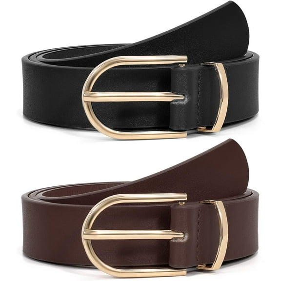 3 Pack Women's Leather Belts for Jeans Pants Fashion Gold Buckle Ladies Dress Belt