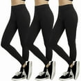 thumbnail image 1 of 3 Pack Women's Leggings with High Waisted Ribbed Waistband No See-Through Athletic Workout Running Cycling Yoga Pants Tummy Control Activewear, 1 of 3