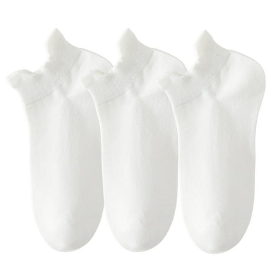 3-Pack Women's Low Cut Ankle Socks with Heel Tab Design Antibacterial Cotton, White