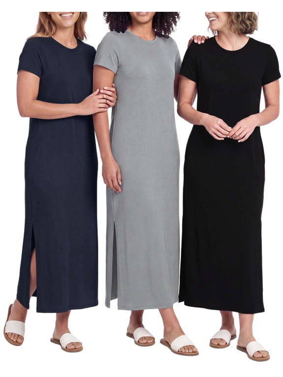 3 Pack Women's Maxi Dresses Casual Short Sleeve T-Shirt Dress Long Slit