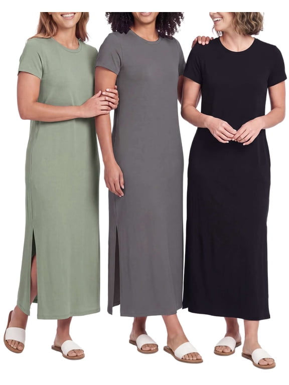 3 Pack Women's Maxi Dresses Casual Short Sleeve T-Shirt Dress Long Slit