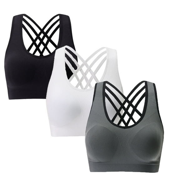 3 Pack Women's Medium Support Cross Back Wirefree Removable Cups Yoga Sport Bra