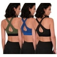 thumbnail image 1 of 3 Pack: Women’s Mid Impact Support Sports Bra - Workout Gym Activewear Bra with Removable Cups, 1 of 6