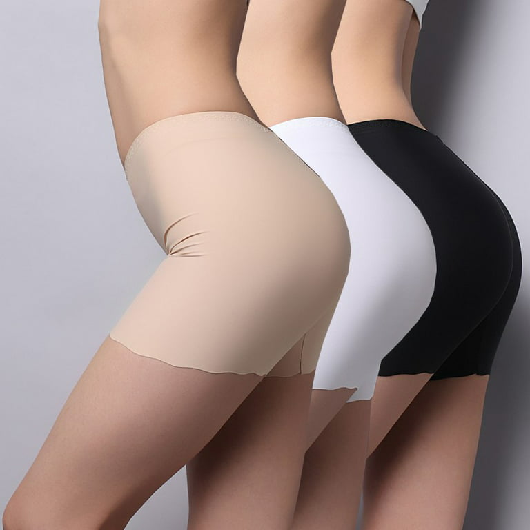 3 Pack Women's Mid Length Seamless Slip Shorts Boxer Briefs Mid Waist Ice  Silk Without Trace Leggings Women's Intimates