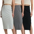 thumbnail image 1 of 3 Pack: Women's Midi Ribbed Knit Skirt With Side Slit - Stretchy Office Work Business Casual Pencil Pull-On Skirts, 1 of 6