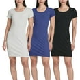 thumbnail image 1 of 3 Pack: Women's Mini Short Sleeve Ribbed Scoop Neck Casual T-Shirt Bodycon Dress, 1 of 6