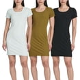 thumbnail image 1 of 3 Pack: Women's Mini Short Sleeve Ribbed Scoop Neck Casual T-Shirt Bodycon Dress, 1 of 6
