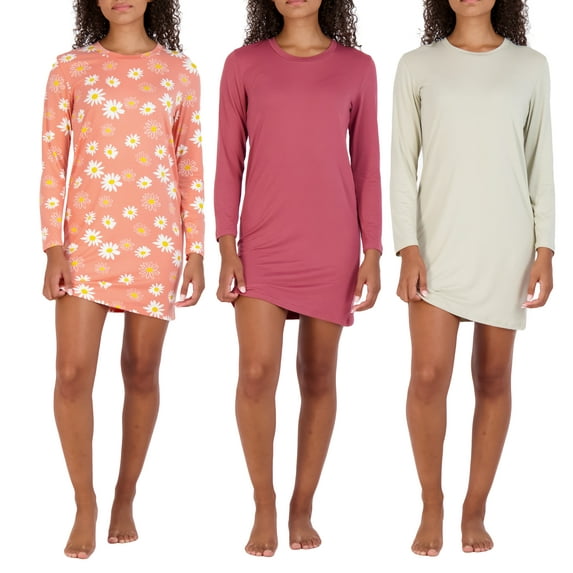 3 Pack: Women's Nightshirt Long Sleeve Ultra-Soft Print Nightgown Sleep Dress (Available In Plus Size)