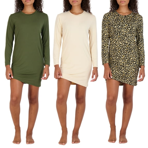 3 Pack: Women's Nightshirt Long Sleeve Ultra-Soft Print Nightgown Sleep Dress (Available In Plus Size)