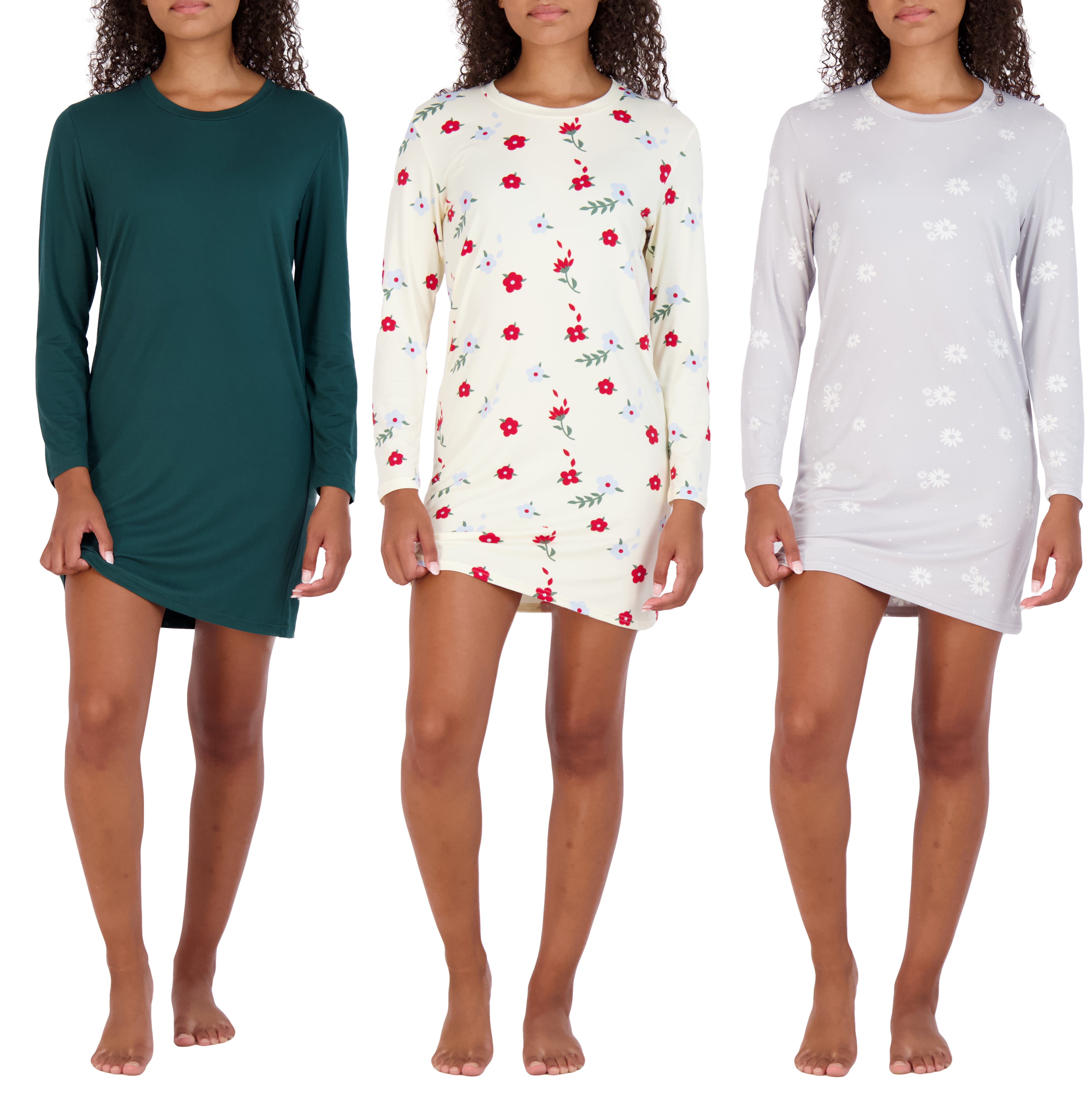 3 Pack Women's Nightshirt Long Sleeve UltraSoft Print Nightgown Sleep