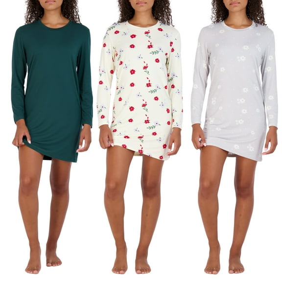 3 Pack: Women's Nightshirt Long Sleeve Ultra-Soft Print Nightgown Sleep Dress (Available In Plus Size)