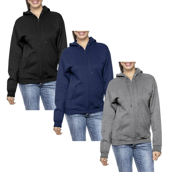 3-Pack Women’s Oversize Loose Fit Fleece-Lined Full-Zip Hoodie (S-2XL)