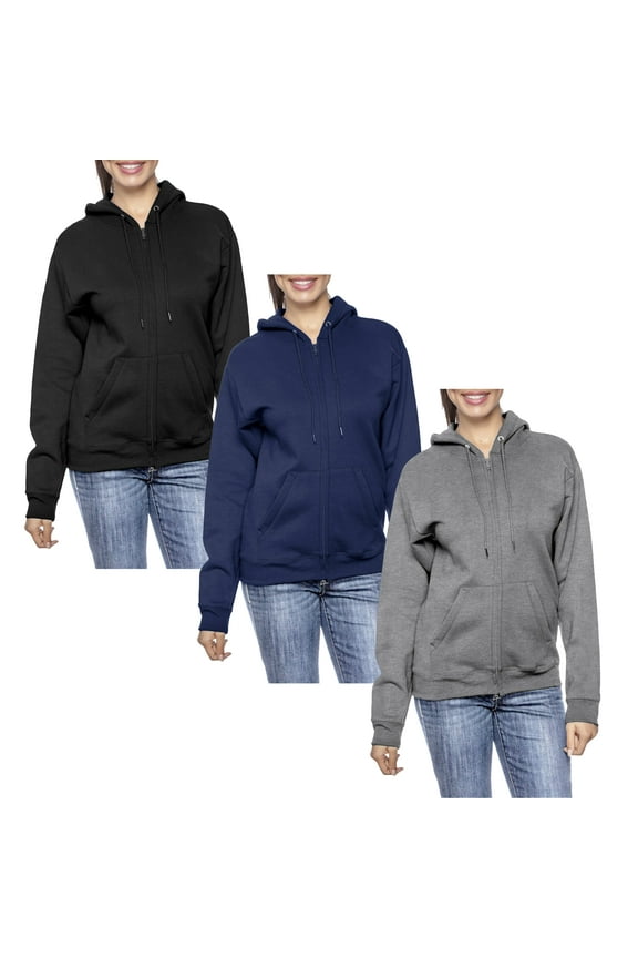 3-Pack Women’s Oversize Loose Fit Fleece-Lined Full-Zip Hoodie (S-2XL)