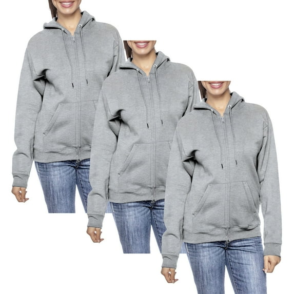 3-Pack Women’s Oversize Loose Fit Fleece-Lined Full-Zip Hoodie (S-2XL)